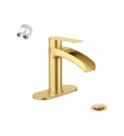 Single Handle Waterfall Faucet for Bathroom Sink in Brushed Gold Finish