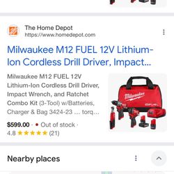 milwaukee m12 fuel 12v lithium ion cordless drill driver, impact wrench, and ratchet combo kit 
