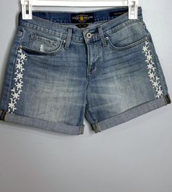 Lucky Brand Embroidered Cuffed Denim Shorts "The Roll-up" Women's 0/25