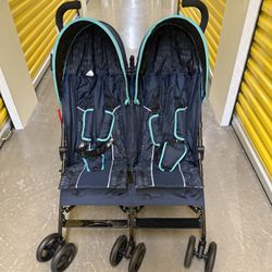 READ Delta Children LX Side by Side Double Stroller Compact Blue Gray