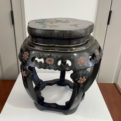 Vintage Chinese Black Lacquer Ruyi Stool or Side / Drinks Table