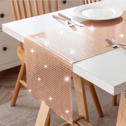 Rose Gold Table Runner 72 Inches, Mirror Foil Glitter Disco Table Runners for Weddings Birthday Parties Banquets Decor,6 Packs