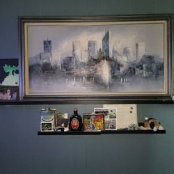 W bansall vintage oil painting NYC skyline