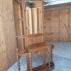 Victorian Gothic Carved Barley Hall Stand