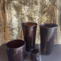 Brown Glass Vase/Candle Holders 