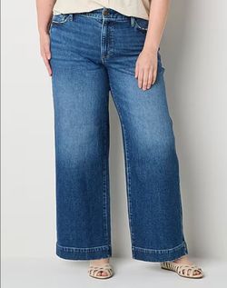 Women's Plus Size Medium Wash High Rise Wide Leg Jean