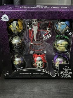 Disney, The Nightmare Before Christmas 7 Piece Ornament Set With Tree Topper Brand New