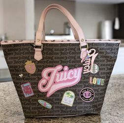 Juicy Couture “Run The World” Logo Patch Tote Bag Pink Brown Y2K Shoulder Bag nwt