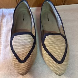 Size 8 Birdies Blackbird Eggshell Navy Knit Pointed Toe Flats Washable 