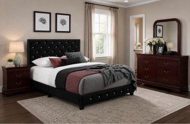NEW QUEEN SIZE 4 PIECE BEDROOM SET WITH DRESSER MIRROR, NIGHTSTAND WITHOUT MATTRESS, INCLUDING FREE DELIVERY ORDER HERE PAY UPON ARRIVAL