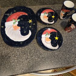 5 Pc Stephanie Stouffer Santa Dishware