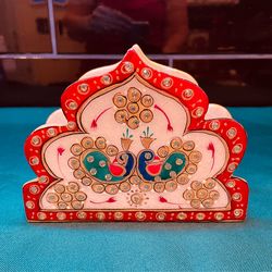 Stunning hand painted marble napkin holder with jewels.