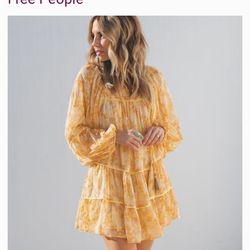 Free People - size Small butterfly Dress yellow 