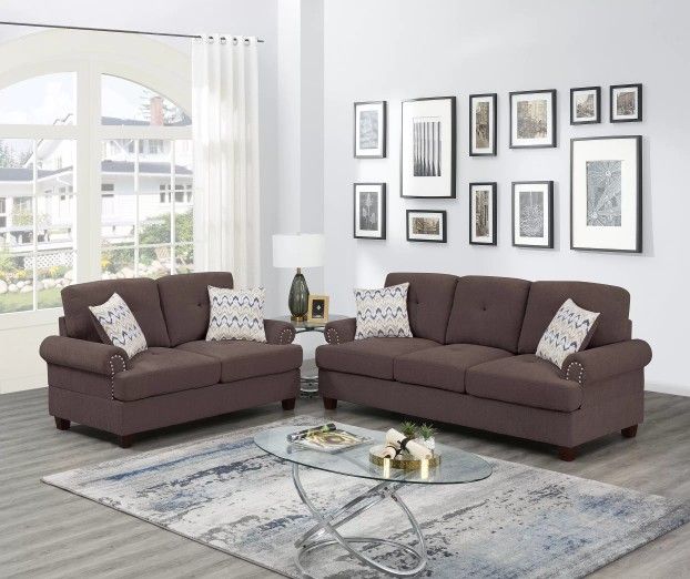 Brand New Brown Chenille Sofa & Loveseat (Pillows Included)