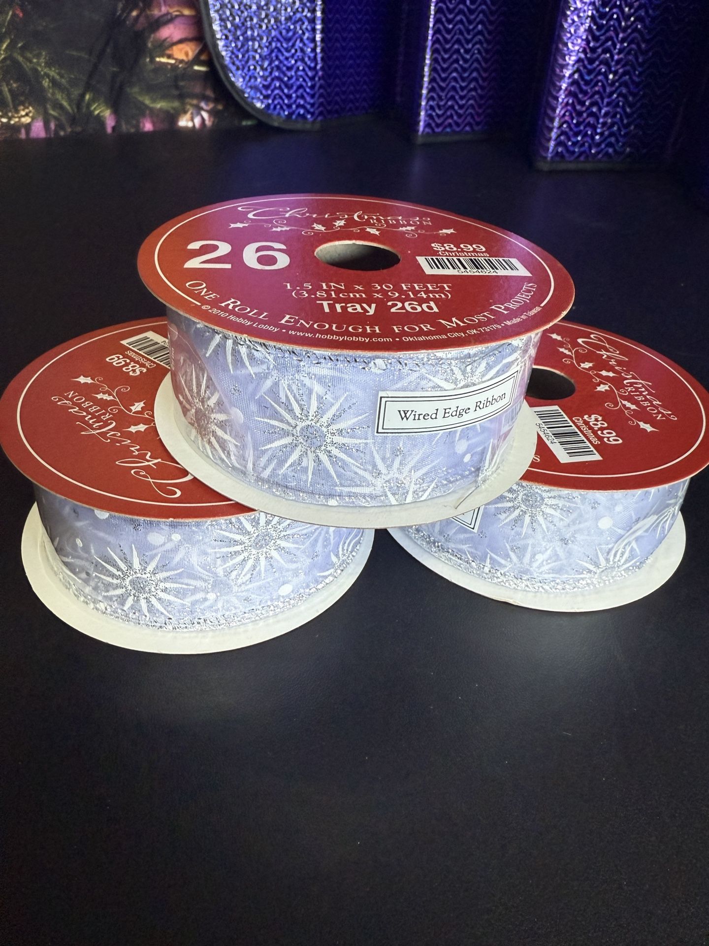 Silver Snowflake Wired Edge Ribbon - 1.5” x 30 Ft Christmas Craft Lot 3