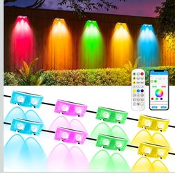 Outdoor Fence Lights,Smart App&Remote Control 8 Packs Plug-in Color Changing String Lights 50ft with Timer,