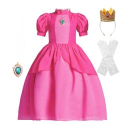 New! Girls Princess Peach Costume Set