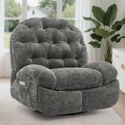 New open box-Korser Power Swivel Rocker Recliner Chair with USB Ports Chenille for Living Room,Grey