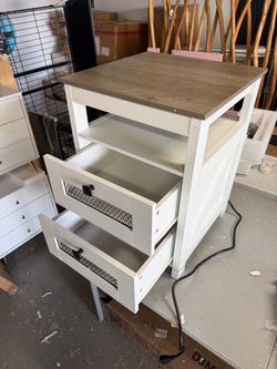 Farmhouse 2 Drawer Wood Nightstand with Charging Station