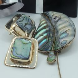 Antique Set 925 Sterling silver, Mexican Modernist of Earrings 1"in & and Pendant 2.5"in, 16.54grs, solid vintage Jewerly. 
