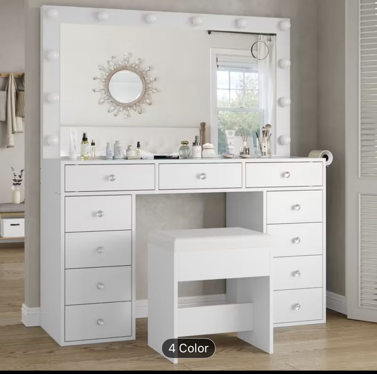 Large Mirror Vanity LED with stool and drawers