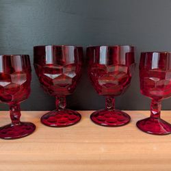 Vintage Viking Glass Ruby Red Georgian Honeycomb Goblets 