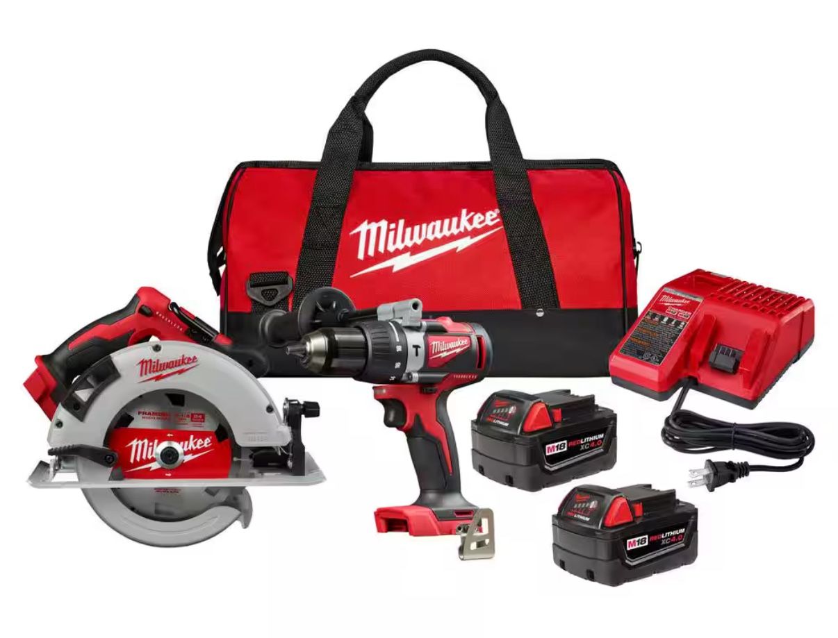 Milwaukee M18 18V Lithium-Ion Brushless Cordless Hammer Drill and Circular Saw Combo Kit (2-Tool) with Two 4.0 Ah Batteries