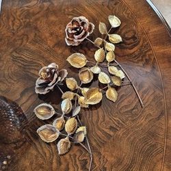 Vintage Roses Homco Copper & Brass Set Of 2 Long Stem 14" Wall Art / Antique / Decorative / Decor / MCM / Hollywood Recency / Living Room / Furniture 