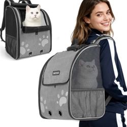 Cat Backpack Carrier with Comfort Handle, Ventilated Cat Backpack with Reflective Strips, with Chest and Shoulder Buckles, Foldable Cat Carrying Backp