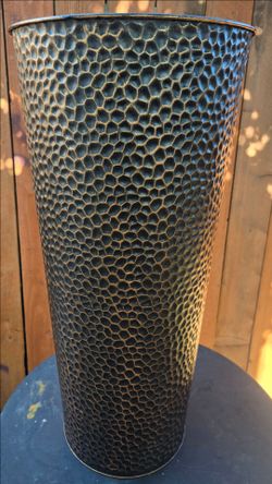 28" Tall Narrow Metal Planter with Inside Pot for Indoors or Outdoors, Deck, Patio or Front Porch, Hand-Hammered Texture, Bronze