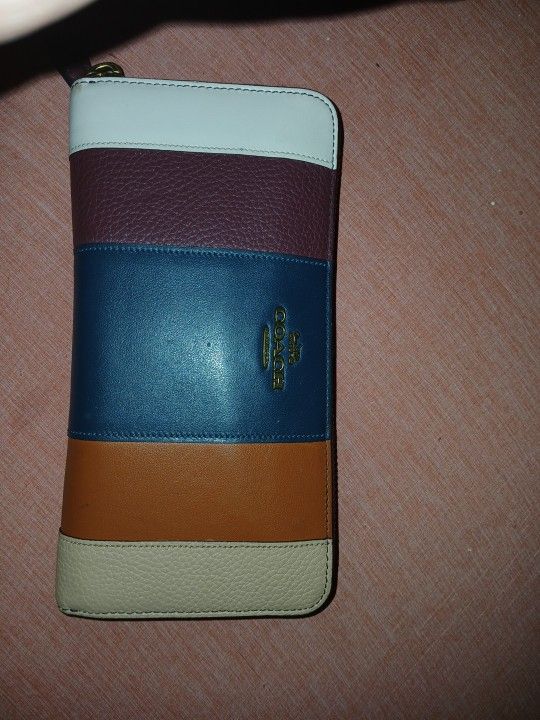 Coach Accordion Zip Wallet With Patchwork Stripes