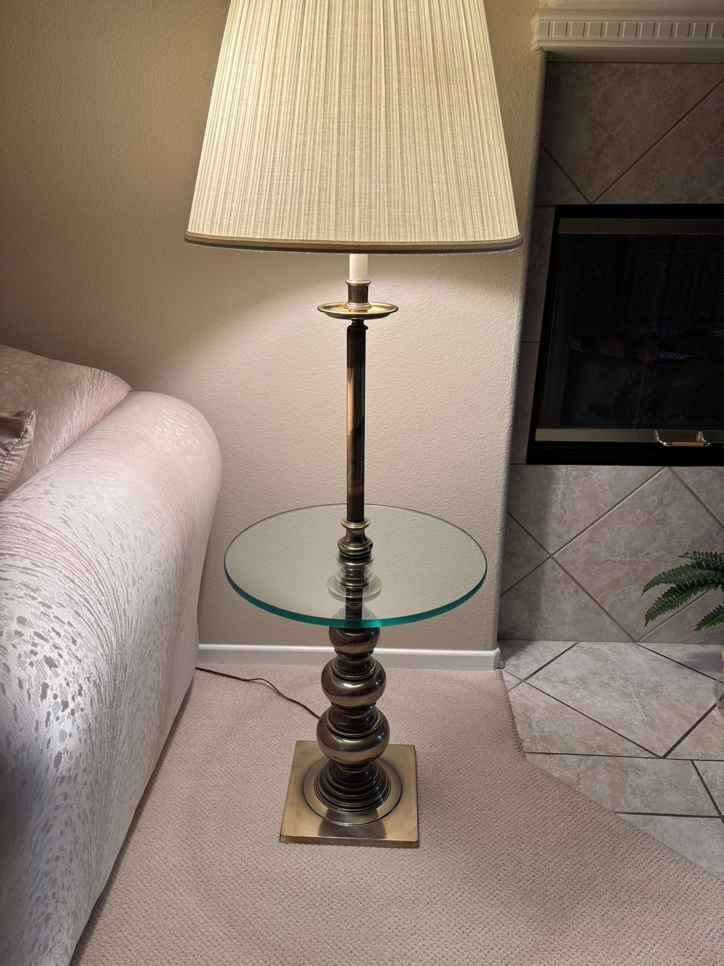 Antique brass lamp with attached table