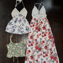 Spring/Summer Florals - Crochet Triangle Dress With Cross Back Adjustable Straps & Lining - Crochet Triangle Halter Top (Open Back) 