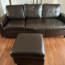 Brown Couch And Ottoman