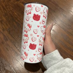 Custom 15oz Valentine Kitty & Polka Dots Stainless Steel Skinny Tumbler