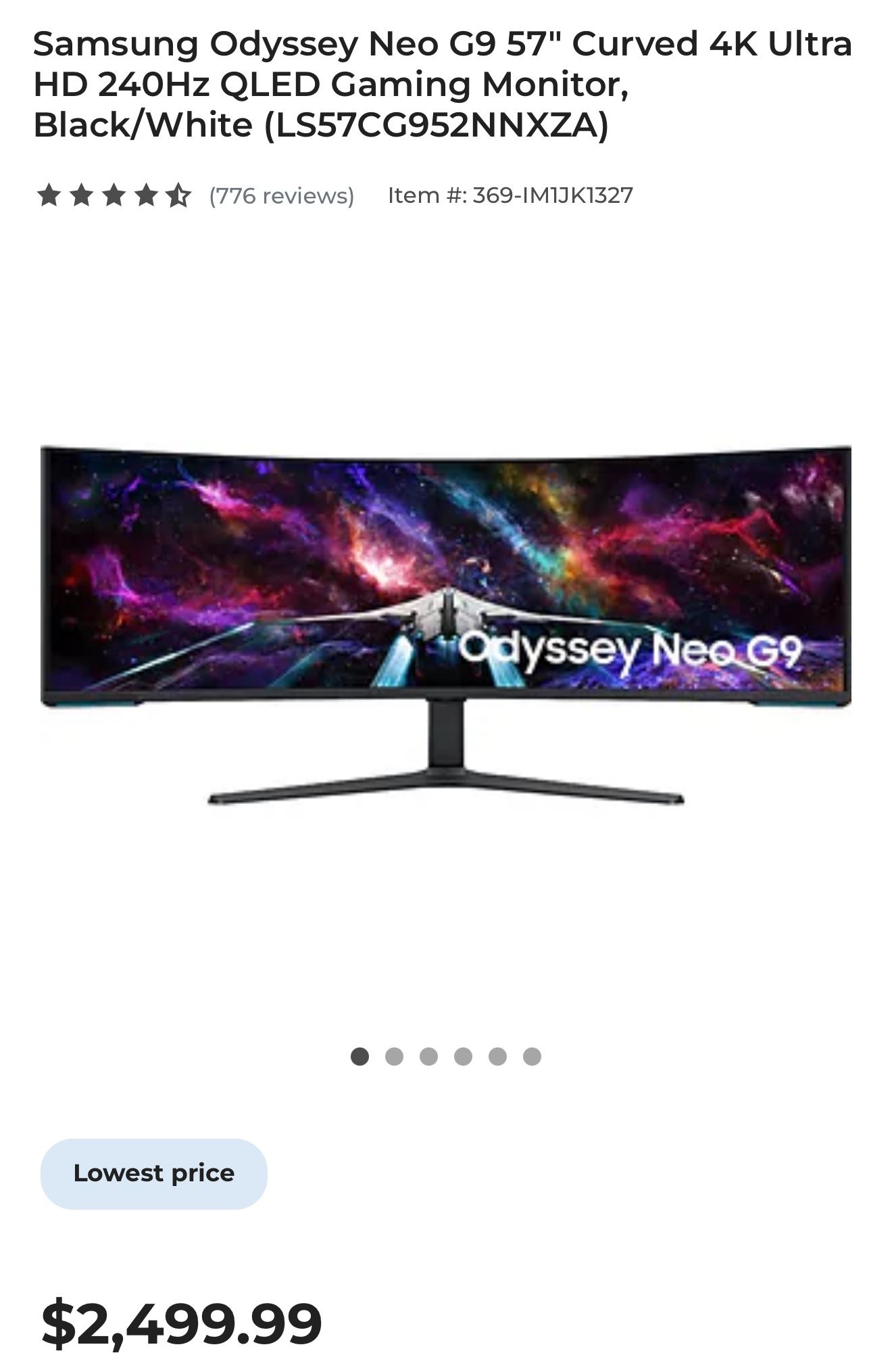 SAMSUNG 49" Odyssey G9 (G95C) Series DQHD 1000R Curved Gaming Monitor, 240Hz, 1ms(GtG), DisplayHDR 1000, AMD FreeSync Premium Pro, Eye Saver Mode, Aut