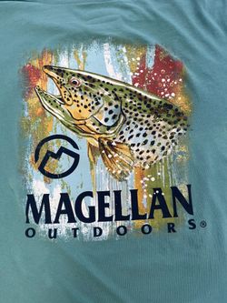 Magellan Outdoors Fishing T-Shirt Large Blue Graphic Fish Tee Classic Fit Short Sleeve