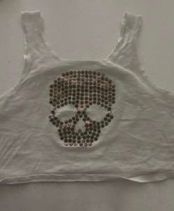 White Crop Tank Top with Skull Rhinestones