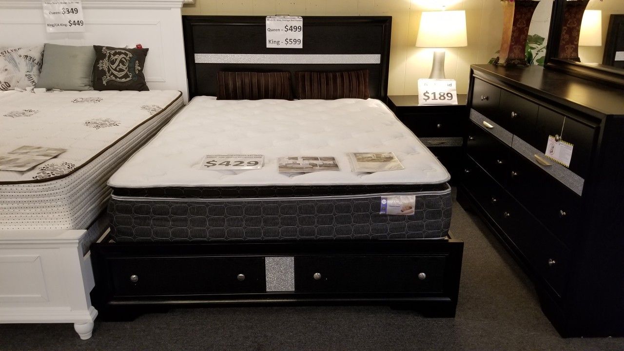 Brand New Black Or Gray Queen Storage Bedframe With 2 Drawers