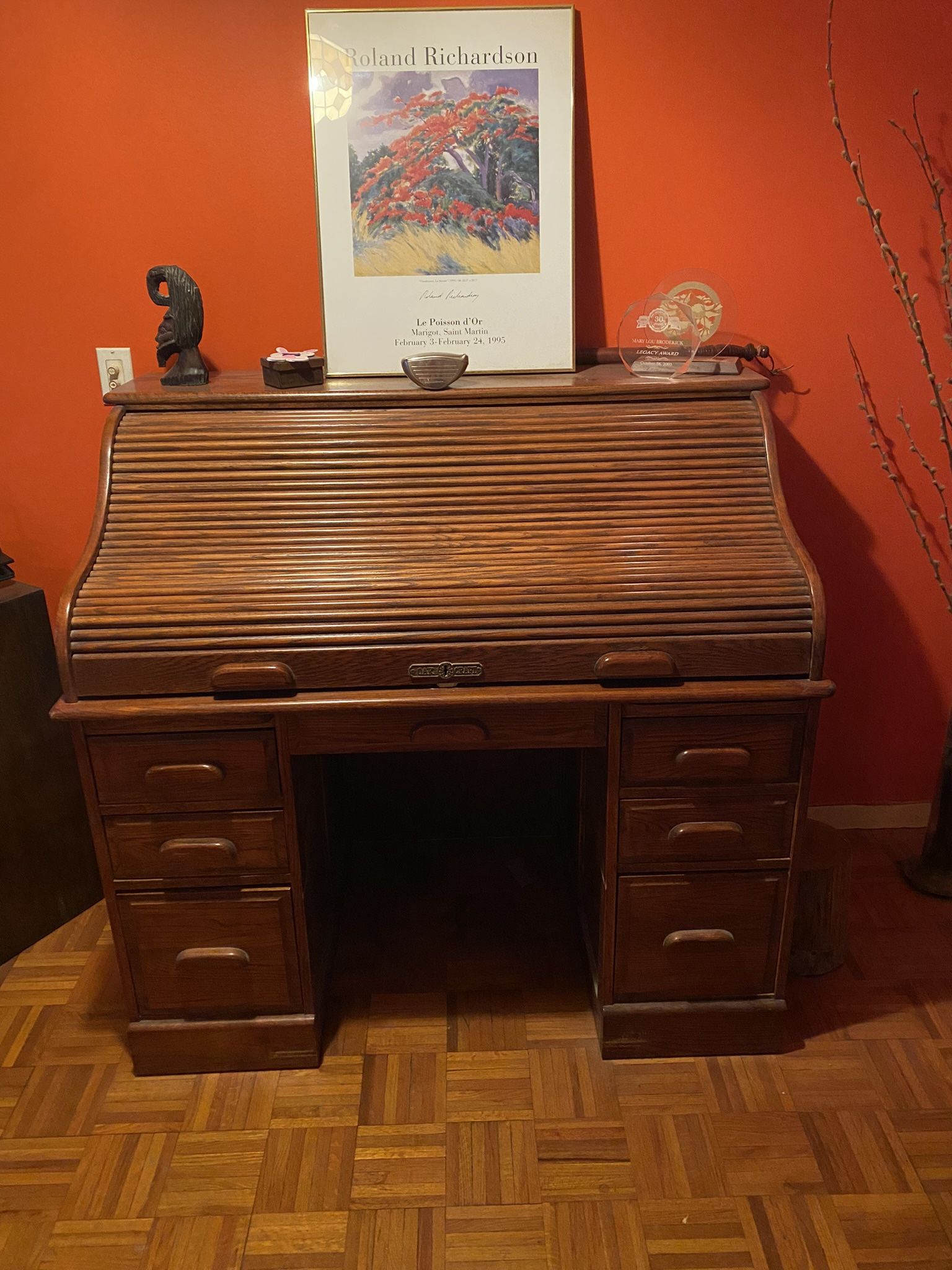 Vintage OakCraft Roll Top Desk with Writers Chairs