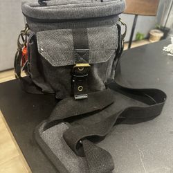 Small Camera Bag Grey With Pockets And Leather Accents 