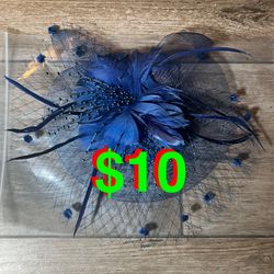Fascinators Hair Clip Hat Bowler Feather Flowe Vel wedding Party for Women, Flower-navy, Small.