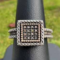 Jewelry .925 sterling silver gothic square natural champagne brown diamond 0.30CTW Ring size 7.50