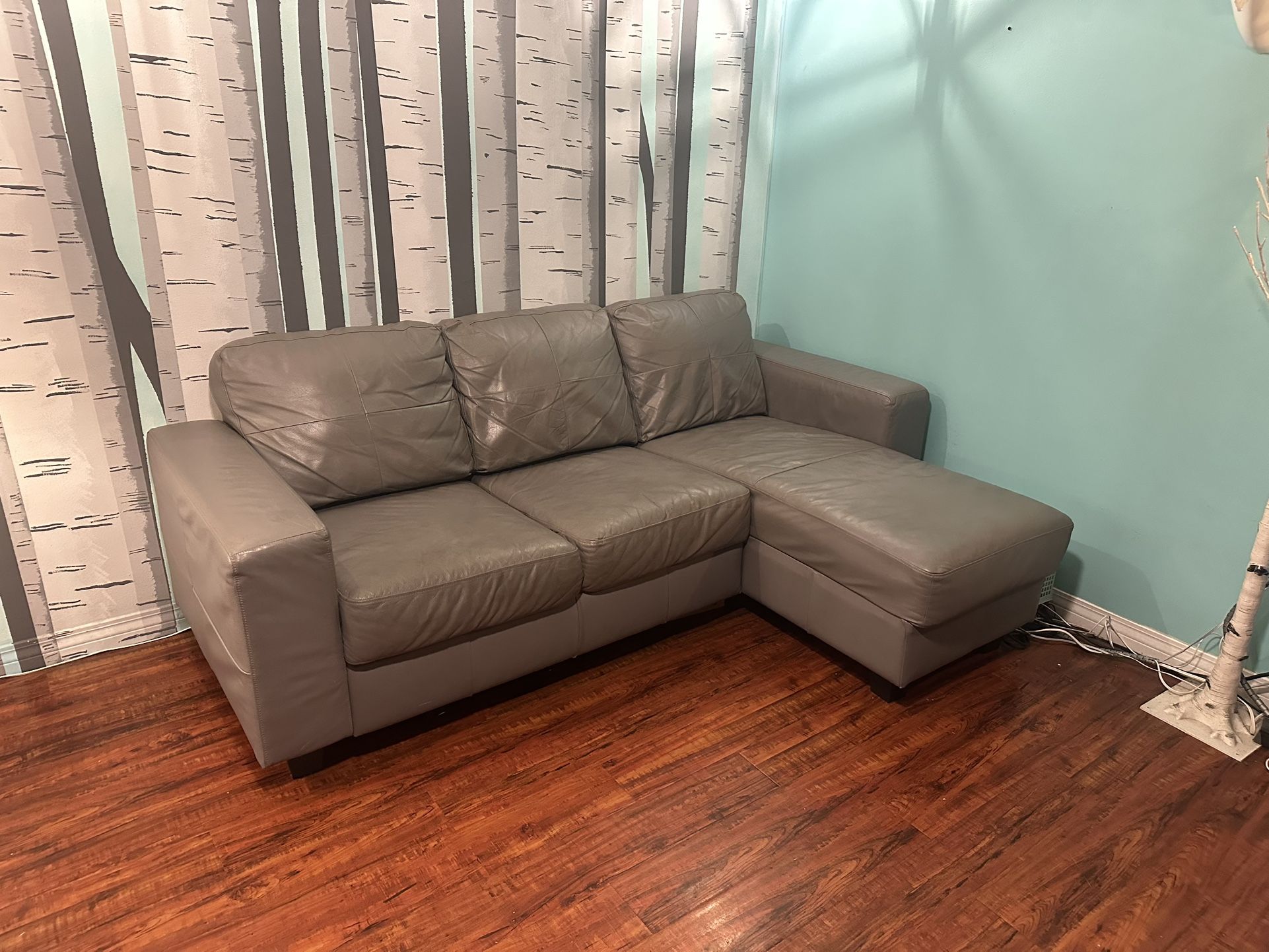 IKEA Small Full Thick Leather Couch With Chaise