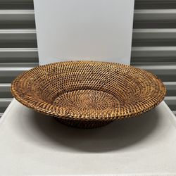 Vintage Woven Bamboo Round Wicker Basket Storage Bread Fruit Bowl 20” x 4.5”H