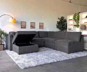 Gray Sectional Sofa with Storage Ottoman