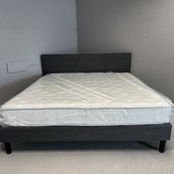 $300 Upholstered, king size platform bed & king mattress  delivery available 