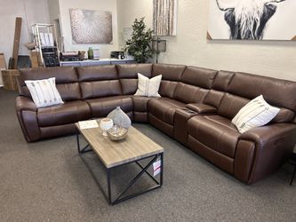 Top Grain Leather Power Reclining Sectional