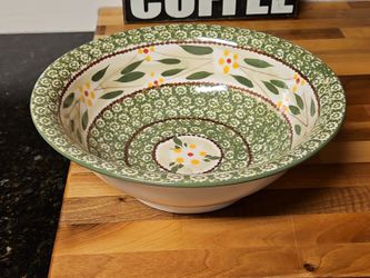 Temp-Tations By Tara Old World Green Qt Stoneware Mixing Serving Bowl 12" EUC