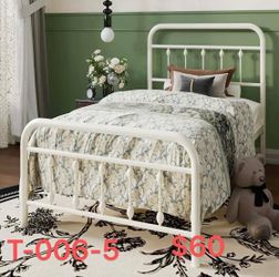 （F-660-5）Twin Size Metal Platform Bed Frame with Victorian Style Iron-Art Headboard and Footboard